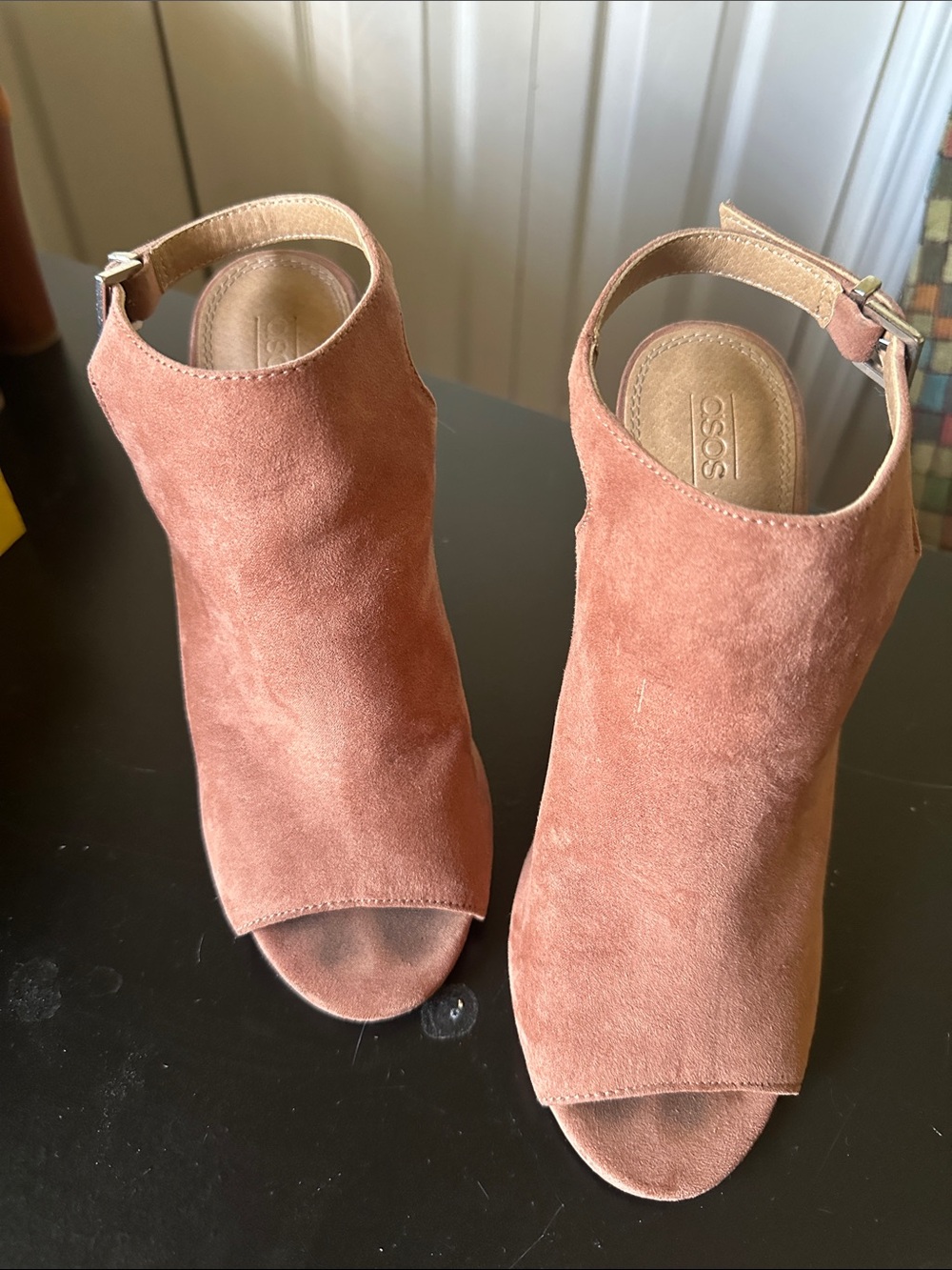 ASOS Open-Toe Suede Mules in Dusty Rose